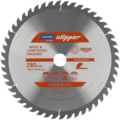 Norton Clipper Hout en Composiet - Zaagblad ATB Finishing - 280mm - 48 tanden - Voor Cirkelzagen en Afkortzagen