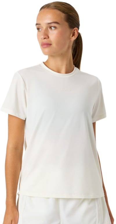 Björn Borg Sportshirt Dames Korte Mouwen Vrouwen - Gerecycled Polyester - Tofu Gebroken Wit - Maat L