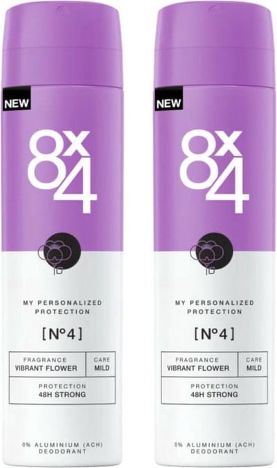 8x4 Deodorant Spray No 4 Vibrant Flower - Voordeelverpakking 2 x 150 ml