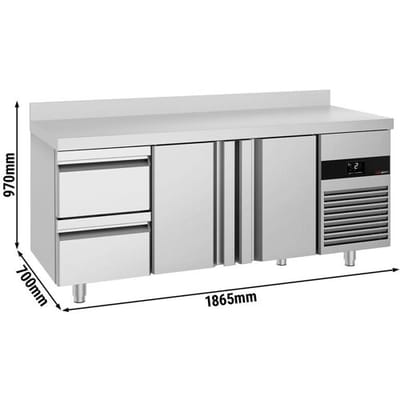 GGM Gastro Kühltisch PREMIUM - 1865x700mm - mit 2 Türen - 2 Schubladen - mit Aufkantung