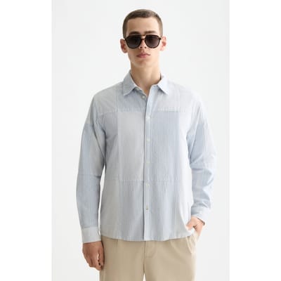 Scotch & Soda Patchwork Relaxed-fit Oxford Shirt Blue / Blue Stripe Taglia: S | Camicie Casual Outlet | Uomo | Blu