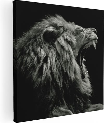 Artaza Canvas Schilderij Leeuw - 90x90 cm - Wanddecoratie Dieren - Muurdecoratie Zwart Wit - Schilderijen Op Canvas