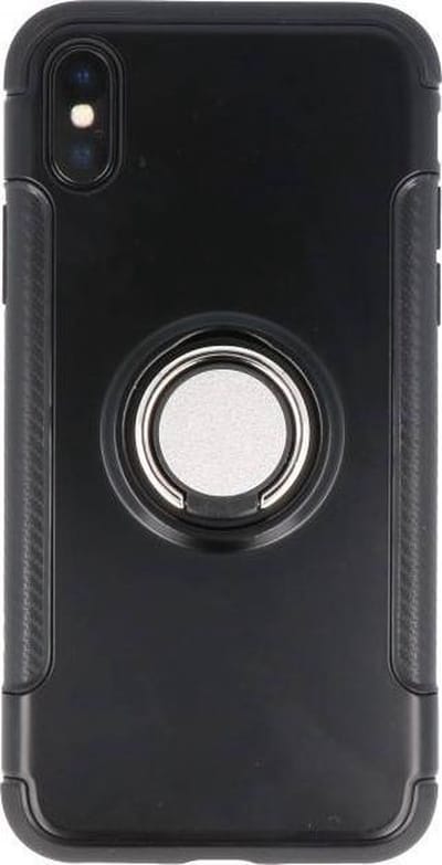 Pantser TPU Hoesje met Ring Houder - Hoesje Geschikt voor iPhone X Zwart