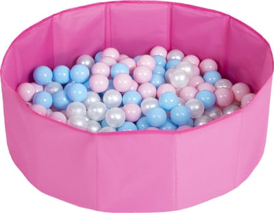 Selonis Opvouwbaar ballenbad voor kinderen met 200 plastic ballen ∅6cm - 80x23cm Ballenbad baby - Speelbad - Ballenbak kinderen rond - Kunststof ballen - Roze: Babyblauw Poederroze Parel