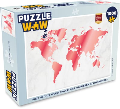 Puzzel Wereldkaart - Roze - Marmer print - Legpuzzel - Puzzel 1000 stukjes volwassenen