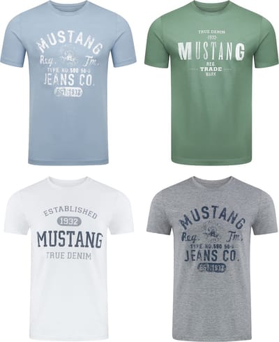 Mustang Heren T-Shirt 4-pack Mustang heren-T-shirt regular fit Veelkleurig XXL Ronde Hals Volwassenen Opdruk Print Shirts