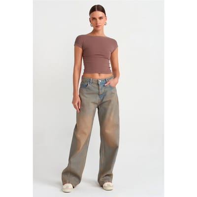 Dames Mid-Waist Wijde Pijpen Katoenen Jeans