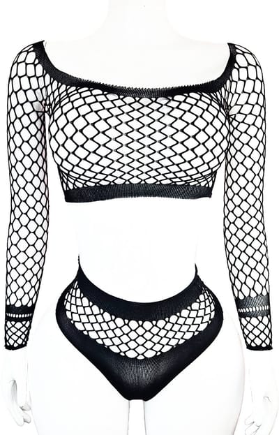 BamBella® - 2 delig set - Onesize - Erotische sexy nacht set broek met top doorzichtig kant - Super Stretch zwart