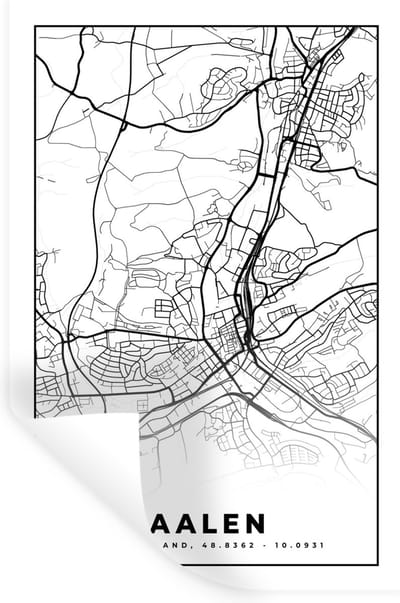 Muurstickers - Sticker Folie - Aalen - Plattegrond - Kaart - Stadskaart - 20x30 cm - Plakfolie - Muurstickers Kinderkamer - Zelfklevend Behang - Zelfklevend behangpapier - Stickerfolie