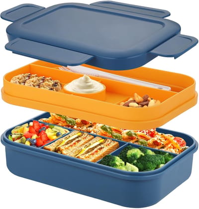 Dailygoods - Sinnsally Lunch Box Adults,2000ml Bento Box met vakken,Lunchbox voor Volwassenen,Lunch Container Broodtrommel met Bestek,Snackbox Sandwichbox Brotdose mit Fächern
