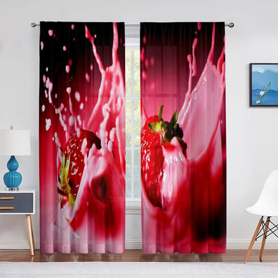 Aardbeien Close-up Rijpe Zomervruchten Tule Gordijnen voor Woonkamer Slaapkamer Decoratie Chiffon Transparant Voile Raamgordijn 1 PCS W100XH250cm&Grommet Top