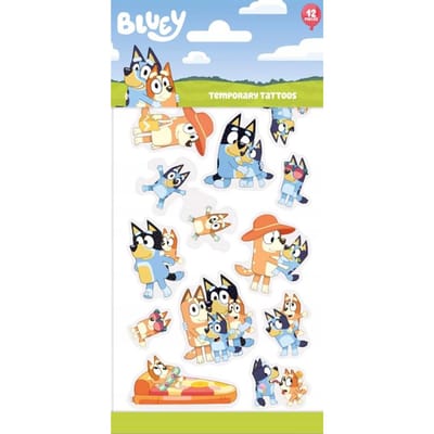 Afwasbare Tijdelijke Tatoeages Hond Bluey Bingo Blauw Sprookje Verjaardag 12 Stuks.