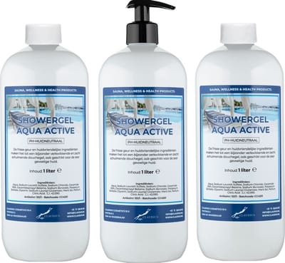 Douchegel Aqua Active 1 liter - set van 3 stuks - met gratis pomp - Showergel