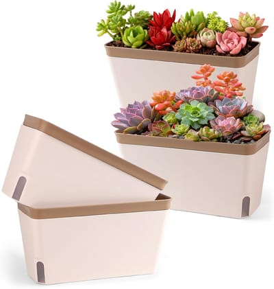 Set van 4 Zelfwaterende Bloempotten van 27 cm met Irrigatiesysteem voor Keuken, Balkon en Vensterbank