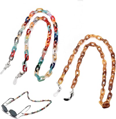 Verstelbare Zonnebrilkettingen van Acryl, 2 Stuks, Modieuze Brilstraps, Multifunctionele Accessoires, Diverse Kleuren, 65 x 1 cm