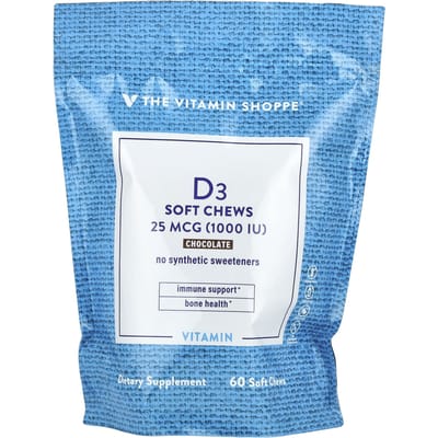 The Vitamin Shoppe, Vitamine D3 Zachte Kauwtabletten, Chocolade, 25mcg (1.000IE), 60 Zachte Kauwsnacks