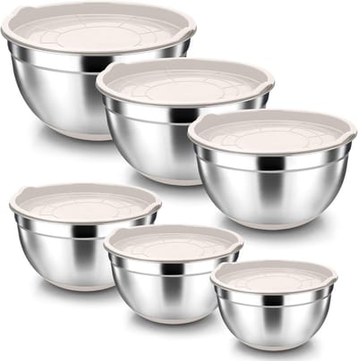 Mixkommen Set van 6 RVS met Luchtdichte Deksel - Stapelbare Saladeschalen voor Koken, Bakken en Opslag, Vaatwasserbestendig, Ideaal voor Keukenorganisatie