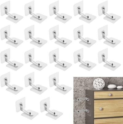 Solidchoice- Meubelankers 20 Stuks - Kantelbescherming - Anti-tip Bevestigingen - Verstelbare Schroeven - Duurzaam Kunststof/Metaal - 6x6 cm - Meubelbevestigingen