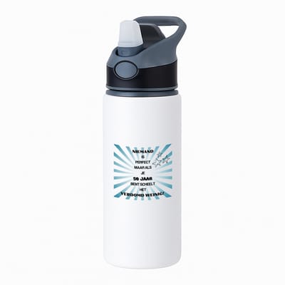 Hacebo® - 50 jaar Sarah en Abraham cadeau - waterfles met rietje zwart - Hoera 50 jaar - Jubileum man en vrouw - met opdruk - Grappige tekst - Jarig - Verjaardag - Grappige tekst - water fles - 650ML