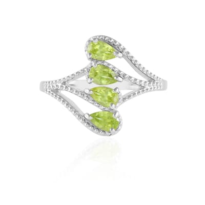 Cavill - Zilveren Ring - 925 Sterling Zilver Geplatineerd - 0,898 Ct Druppelvormige Sfeenkristallen Madagaskar - Modern en Elegante Edelsteenring