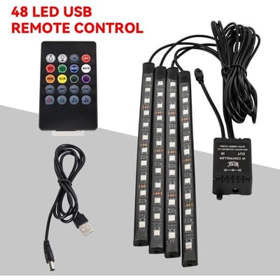 48 Led Auto RGB Sfeerlicht LED Auto Voetstrips USB Automotive Interieurverlichting Strip Decoratie Bar Afstandsbediening/APP Bediening Sfeerlamp lichtbruin