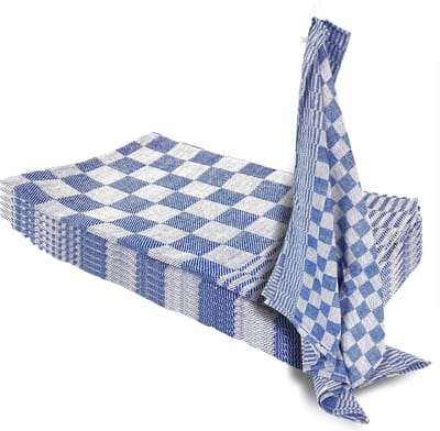 Theedoekenset - Glazendoeken - (Set van 6) - Blok Blauw - 65x65 - Geblokt - Blokdoeken - 100% katoen - Horeca Theedoeken - horeca - Glazendoeken