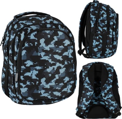 Blauwe camo jeugd- verstijfde, rugzak, schoolrugzak voor jongens 43x35x21cm STARPAK met een verstevigde rug