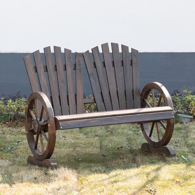 MIVRAY Zitbank 108 x 66 x 95 cm - 2-zits Tuinbank Met Armleuningen En Gebogen Rugleuning - Voor Tuin En Terras - Hout Donkerbruin