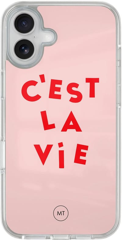 Hybride hoesje geschikt voor iPhone 16 - C'est la vie - Extra bescherming - Luxe beschermhoes - TPU case - Transparant, Roze - Mooie Telefoonhoesjes