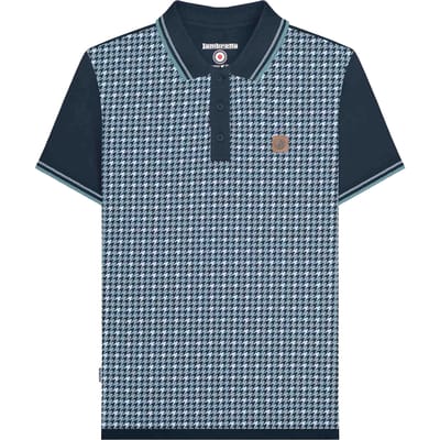 Lambretta Heren SS25 Houndstooth Big & Tall Poloshirt (Marineblauw)