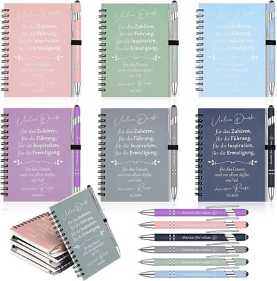 SnelShoppen - 6 Sets Bedank Cadeaus voor Collega's - Spiral Notitieboekjes en Balpen met Touch Pen - Motivatie Geschenkset voor Kerst en Verjaardagen