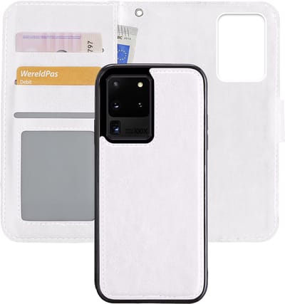 Hoes - 2 in 1 - Geschikt voor Samsung Galaxy S20 Ultra - Met Uitneembare Hard Cover - Bookcase - Wallet Case - Met Pasjeshouder - Book Case - Uitneembaar - Pashouder - Kunstleer - Wit