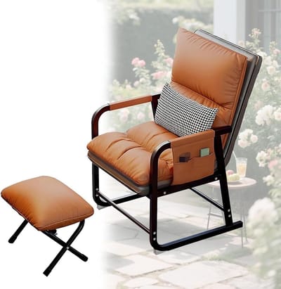 Fauteuil met poef - Leesstoel relax - Ontspannen zitten - Verstelbare rugleuning - 150 kg draagvermogen - Blauw