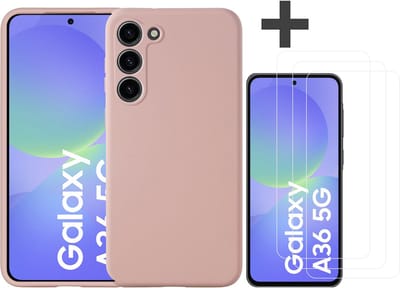 Hoesje geschikt voor Samsung Galaxy A36 hoesje zacht siliconen met 3 Stuks gehard glas Screenprotectors- Arara backcover - Licht Roze