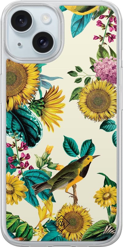Casimoda® hoesje - Geschikt voor iPhone 14 - Zonnebloemen / Bloemen - 2-in-1 case - Schokbestendig - Bloemen - Verhoogde randen - Multi, Transparant
