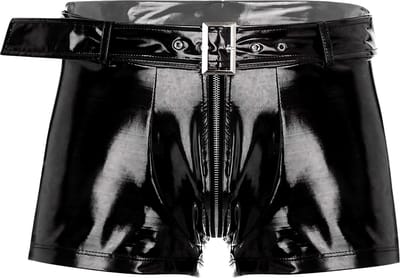 Heren Latex Wetlook Boxershort - Riem en gesp - Faux Leather - Lingerie - Ondergoed - Zwart