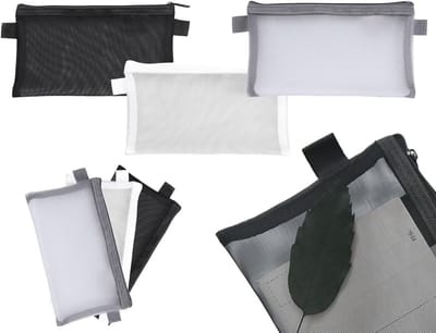 Set van 3 Doorzichtige Pennenhouders in Nylon - Zipper Etui voor School en Kantoor in Zwart, Grijs en Wit - Ideaal voor Studenten en Volwassenen