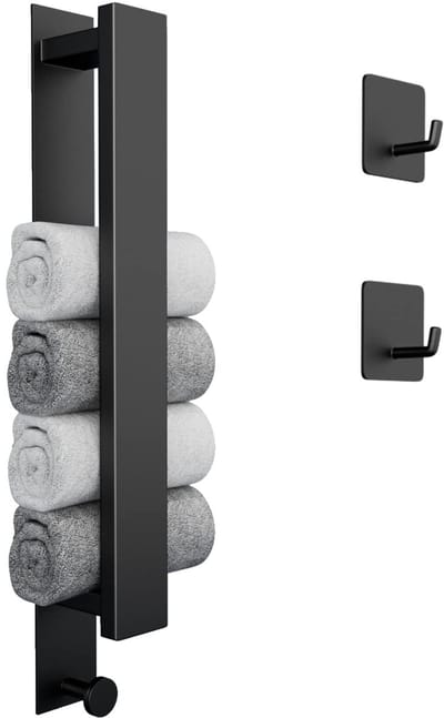 Unyqoos ® Stijlvolle Zelfklevende Handdoekhouder Met Dubbele Haken Voor Badkamer En Keuken, 40 cm, Mat Zwart