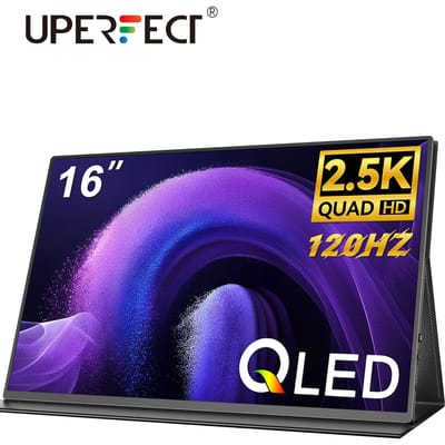 UPERFECT 2.5K draagbare monitor 16" QLED 2560x1600 100% sRGB HDR USB-C HDMI tweede laptopcomputer gamingweergave reisscherm