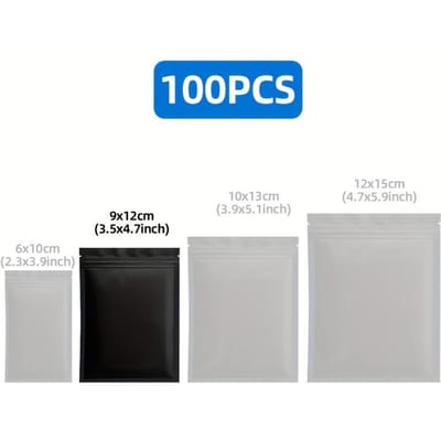 100 pièces Sachets de rangement refermables noir mat Fermeture éclair Réutilisables Pour collations, artisanat, voyage, emballage cadeau, sac de rangement 3.54x4.72inch gray