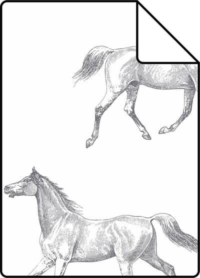 Proefstaal ESTAhome behang getekende paarden zwart op wit - 26.5 x 21 cm - 128807-S