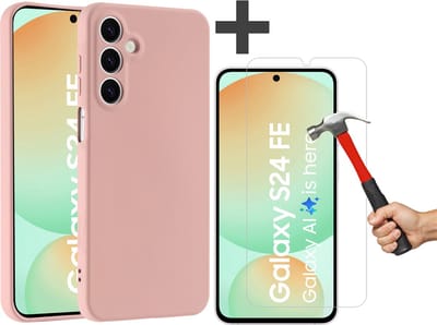 Hoesje geschikt voor Samsung Galaxy S24 FE hoesje zacht siliconen met gehard glas Screenprotector- Arara backcover - Zand