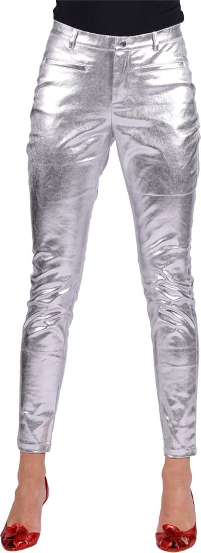 Damesbroek Metallic Zilver - Dames - Verkleedkleding - Carnavalskleding - Zilveren Broek - Maat S/36