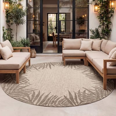 Fraai Rond buiten vloerkleed - Tiga Edge Taupe - Ø 100cm