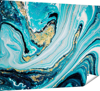 Gards Tuinposter Abstracte Luxe Kunst in het Blauw met Goud - 160x120 cm - Tuindoek - Tuindecoratie - Wanddecoratie buiten - Tuinschilderij