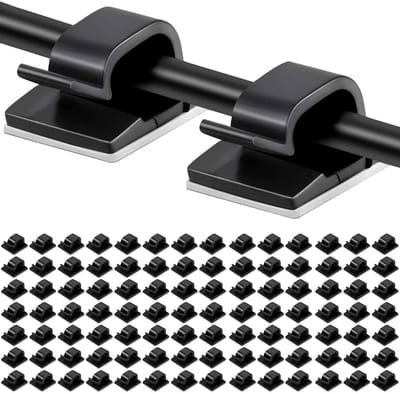 Thijox - 100 stks Zelfklevende Kabel Clips Kabelmanagement Beugel voor Elektrische Draad Organisator - Zwarte Plastic Kabel Snoer Clips voor Bevestigi