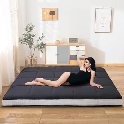 Futon Matras - Japanse Vloermat - Gasten Ontvangen - Vijflaags Ontwerp - 140x200cm - Zwart