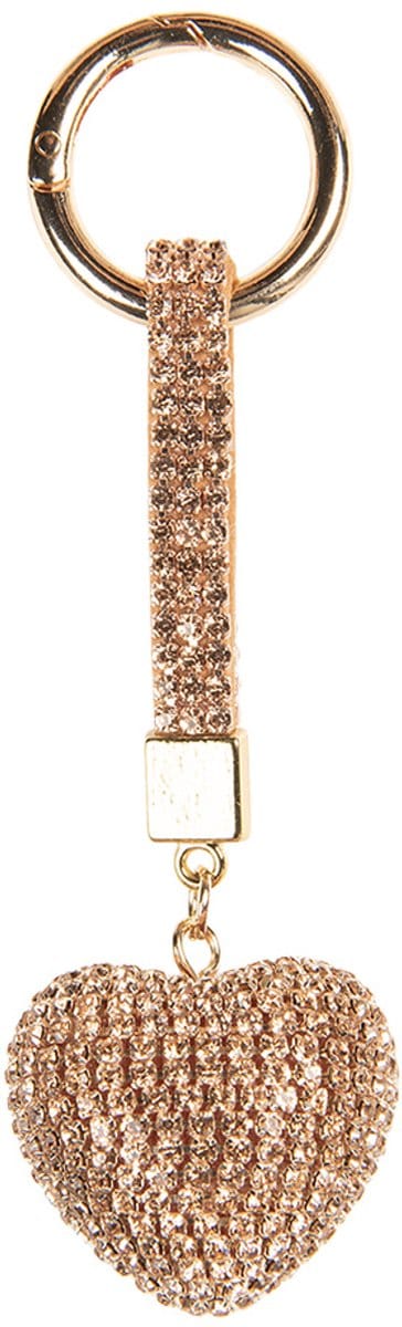Clayre & Eef Sleutelhanger Hart 4x3x13 cm Goudkleurig Kunststof