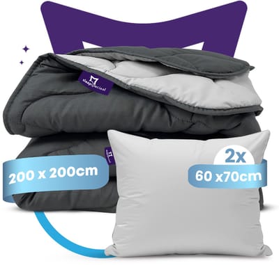 Slaapspeciaal Zomerdekbed Antraciet/Grijs - 200x200 cm - Dekbed zonder Overtrek - 2 in 1 Duo Kleur - Wasbaar Zomerdekbed - Inclusief 2 Kussenslopen - Hypoallergeen - Tweepersoons Dekbed