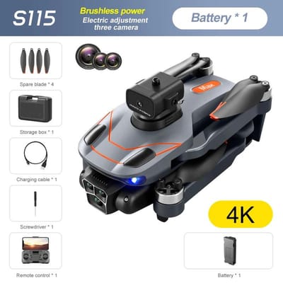 Nieuwe S115 RC Drone 8K Professionele Drie-camera Groothoek Positionering Obstakel vermijden Borstelloze motor Opvouwbare Quadcopter Cadeau Speelgoed 4k 1 battery